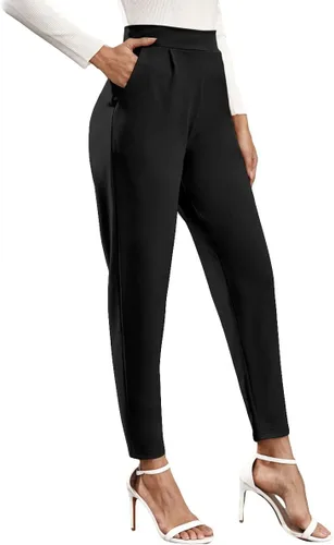 Vista 4 de Floerns Pantalones de trabajo elásticos con cintura alta y corte cónico para mujer