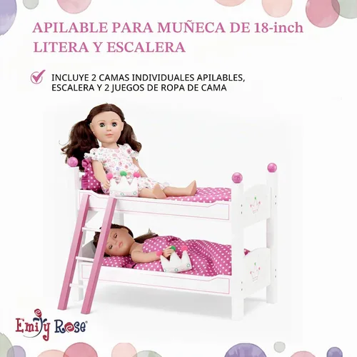 Vista 2 de Emily Rose Juego de litera blanca individual de muñeca de 18 pulgadas