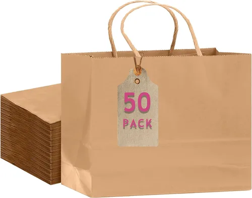 Vista 30 de qiqee Paquete de 50 bolsas de regalo de papel negro con asas a granel 13"x10.3"x4.6" bolsas de favor para fiestas de tamaño grande múltiples usos