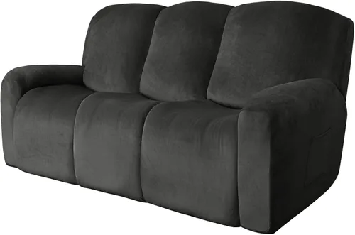 Vista 9 de Easy-Going Sofá biplaza reclinable de terciopelo con funda de consola central, fundas elásticas para sofá reclinable de 8 piezas, funda de sofá
