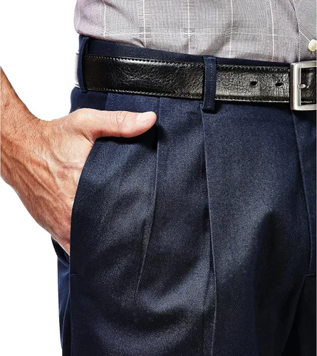 Vista 4 de Haggar - Pantalones caqui para hombre, no requieren planchado, de corte clásico, con pretina ampliable y parte delantera plana, tallas estándar
