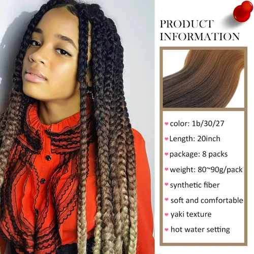 Vista 4 de Cabello trenzado preestirado ombré, extensiones de cabello trenzado sedoso, sin picazón, trenzas de cabello trenzado de ganchillo con textura Yaki