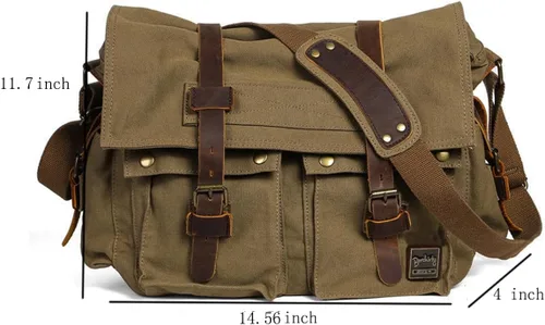 Vista 7 de Bolso de hombro para hombres, bolso mensajero de lienzo militar clásico de Berchirly, de 13.3–17.3 pulgadas, de regreso a la escuela
