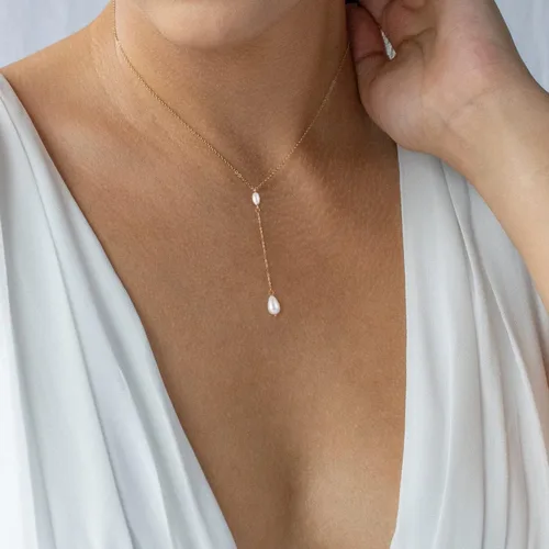 Vista 7 de Collares de perlas para mujer, chapado en oro real de 14 quilates, delicado collar de perlas para mujer, collar de cadena de perlas hecho a mano