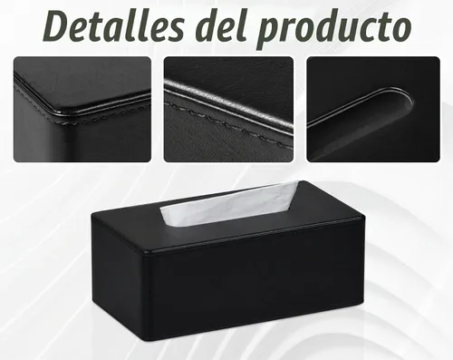 Vista 5 de Funda rectangular para caja de pañuelos de 9.8 pulgadas de largo x 5.3 pulgadas de ancho x 4.3 pulgadas de alto, moderno y refinado de piel Negro