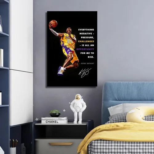 Vista 7 de TYPTEK Kobe Bryant - Lienzo inspirador de Mamba negra, póster motivacional con cita de jugador de baloncesto para decoración del hogar y la oficina