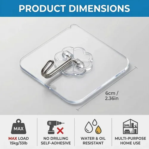 Vista 3 de Ganchos de pared – 33 libras máximo, transparentes, sin costuras, impermeables y resistentes al aceite, ganchos adhesivos resistentes para abrigos