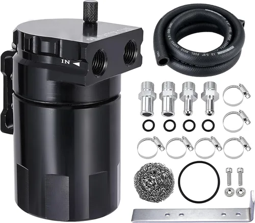 Vista 9 de EVIL ENERGY - Depósito de captura de aceite, kit universal con deflector y manguera de combustible NBR, tanque separador de aceite de aire de Negro