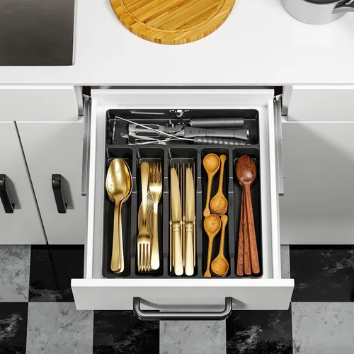 Vista 5 de Organizador de cubiertos para cajones de cocina, organizador de cajones de cubiertos sin BPA, organizador de utensilios de plástico con 6 ranuras