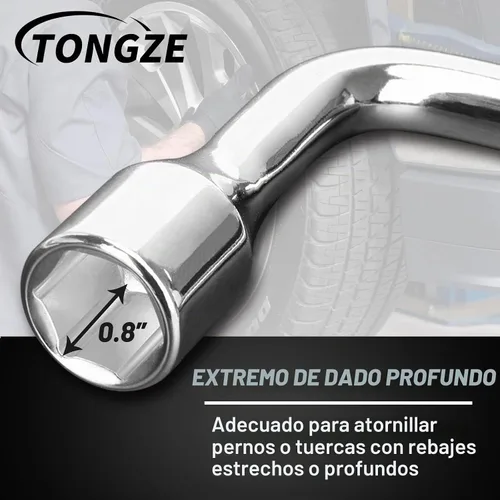 Vista 4 de Llave de tuerca de hierro para neumáticos de 19 mm: Llave de tuerca de lengüeta tipo L con casquillo hexagonal y barra de neumático, herramienta