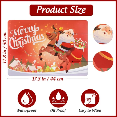 Vista 3 de BESTONZON 6 manteles individuales de Navidad, resistentes al calor, impermeables, para decoración de mesa de comedor (17.3 x 11.8 pulgadas)