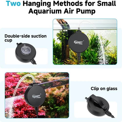 Vista 3 de hygger Mini bomba de aire para acuario de 1.5 W, aireador silencioso con clip de ventosa de tubo de piedra de aire, bomba de oxígeno pequeña