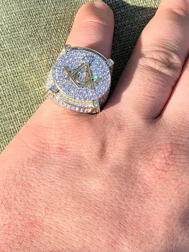 Vista 3 de Anillo masónico de plata 925 para hombre con diseño masónico, tamaños 7-13, anillo de hip hop helado, Metal, Zirconia cúbica