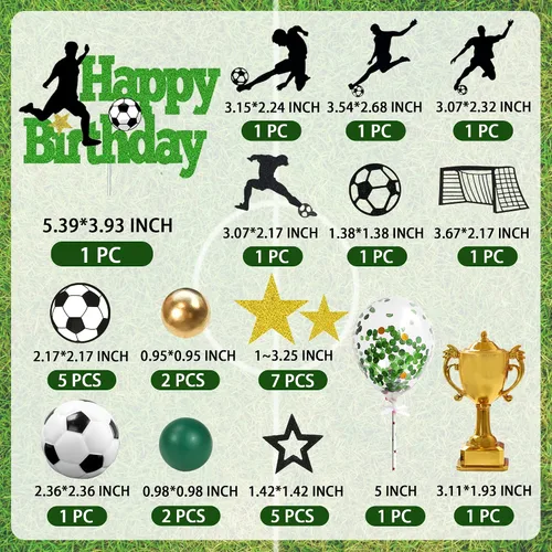 Vista 2 de 31 piezas de decoración de pastel de fútbol jugador de pelota de fútbol decoración para fútbol fútbol temática cumpleaños (negro)