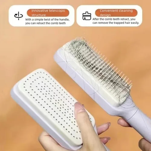 Vista 5 de Cepillos para el cabello para mujeres, cepillo desenredante de cabello, cepillo de pelo limpio con un solo clic con cerdas retráctiles, cepillo