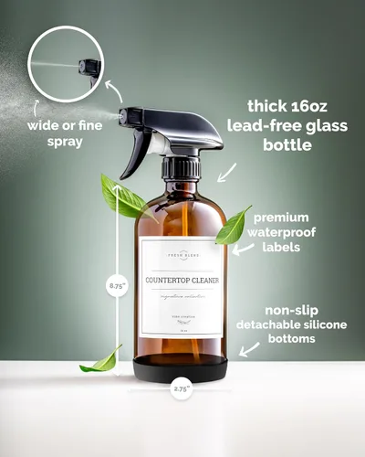 Vista 6 de Vine Creations Botellas de spray de vidrio ámbar, paquete de 2 botellas recargables de vidrio para soluciones de limpieza, botella de spray de 16