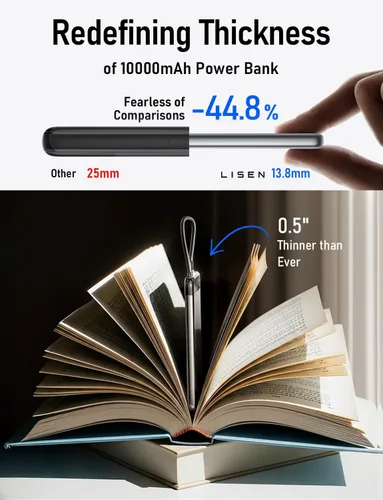 Vista 7 de LISEN [Certificado CCC] [Aleación de metal] Banco de energía ultra delgado de 0.5 pulgadas, 10000 mAh, aprobado por la TSA, artículos esenciales