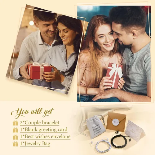Vista 7 de TempBeau Pulsera para pareja Pulsera personalizada de identificación grabada, cuerda trenzada para él y ella, pulseras de amistad ajustables
