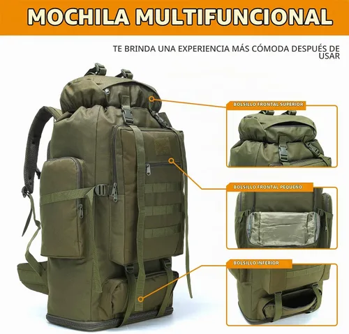 Vista 6 de Mochila de senderismo y camping, mochila MOLLE impermeable para viajes (verde militar)