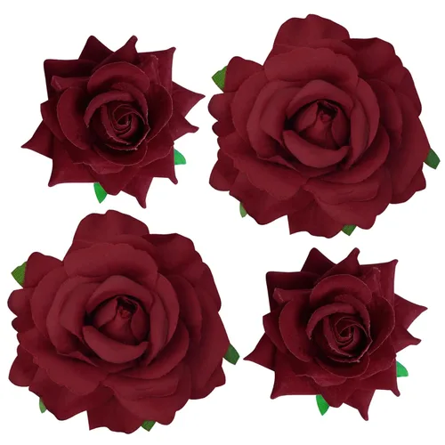 Vista 17 de Topbuti Pinza para el pelo de rosa, 4 piezas de tela, pinzas para el cabello mexicano, tocados para mujer, niña, boda, fiesta, día de la madre Negro