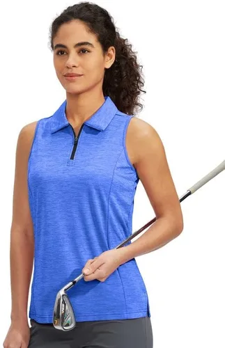 Vista 2 de Viodia Camiseta de golf sin mangas para mujer, con cremallera, de secado rápido, camisetas polo para mujer, ropa de golf
