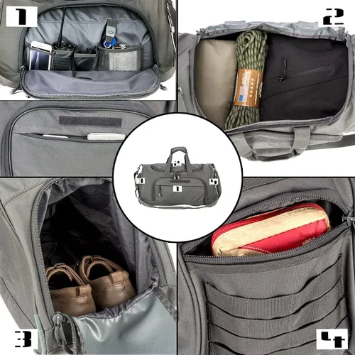 Vista 4 de HYKING Bolsa de gimnasio para mujeres y hombres, bolsa táctica militar para fin de semana, entrenamiento, ligera, impermeable, deportiva, bolsillo