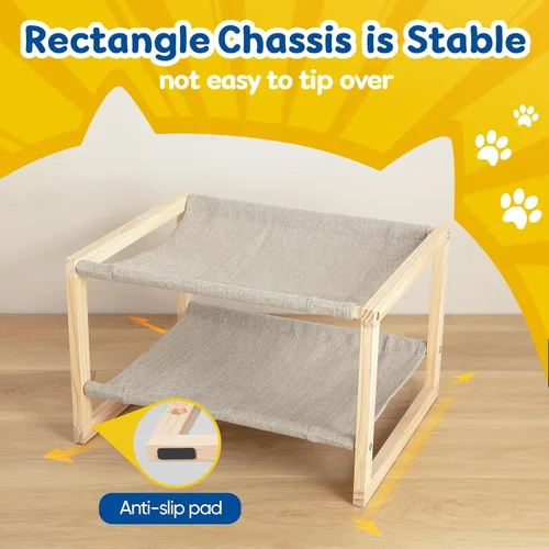 Vista 3 de Hamaca para gatos, cama de madera de doble capa para gatos de interior, cama elevada de 2 niveles para gatos con fundas transpirables y lavables