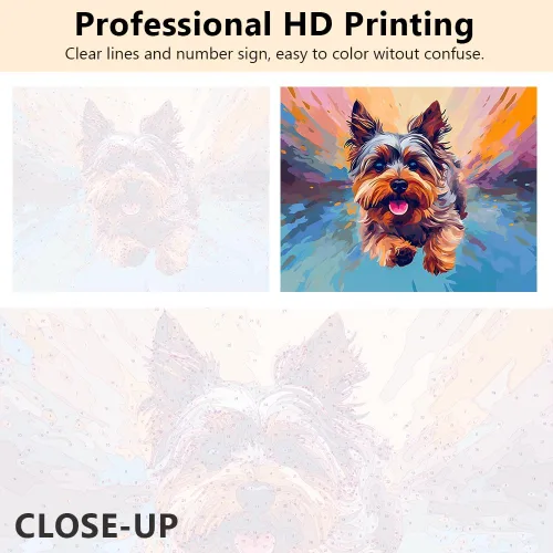 Vista 6 de TUMOVO Pintura de animales por números enmarcados con pinceles Yorkshire Terrier Dog Paint por números para adultos, kits de pintura por números