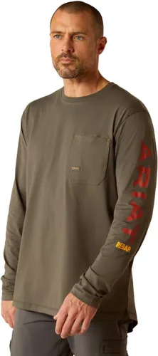Vista 2 de Ariat Hombres Rebar Workman Logo Manga Larga Cuello Redondo Aguacate/Haya