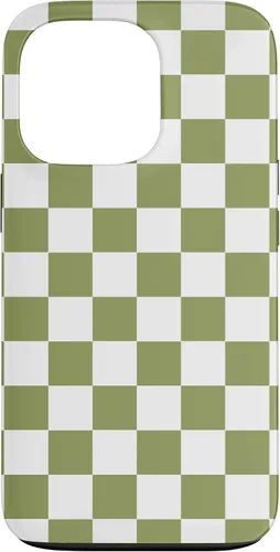 Vista 10 de Funda para iPhone 17 con diseño de cuadros verde oliva estético retro