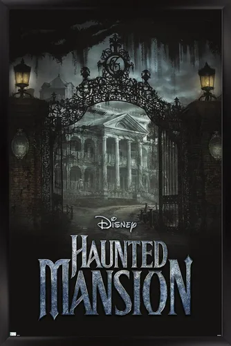 Vista 8 de Disney Haunted Mansion - Póster de pared de mansión, 22.4 pulgadas de largo x 14.7 pulgadas de ancho, versión enmarcada de madera de granero