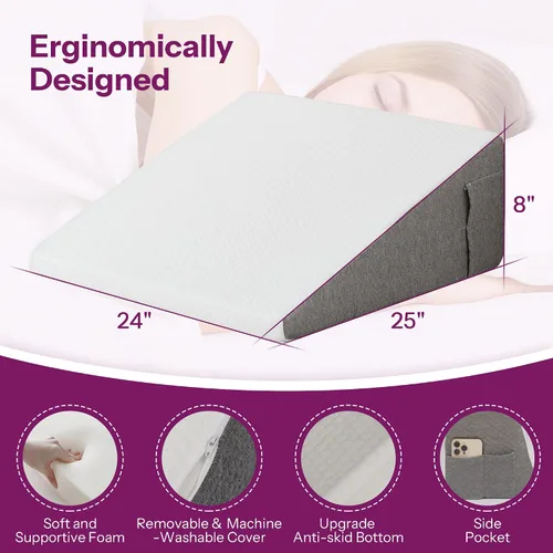 Vista 5 de Almohada de cuña con parte superior de espuma para dormir, leer y descansar, almohada de cama triangular de apoyo elevado de 8 pulgadas para piernas