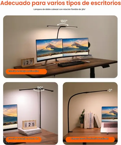 Vista 2 de VEVOR Lámpara de escritorio LED con abrazadera, lámpara de escritorio de arquitecto de doble cabezal para oficina en casa, luz de escritorio