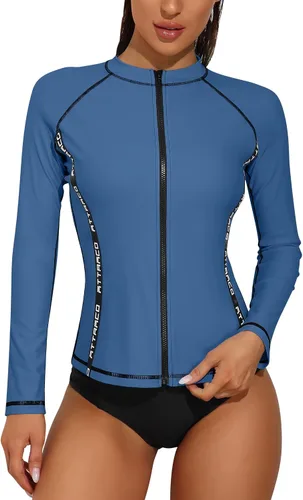 Vista 9 de ATTRACO Camisas de manga larga para mujer, chaquetas con cremallera completa, protección solar, traje de baño de surf #1 Aqua
