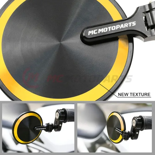 Vista 3 de Espejos de barra CNC Gold Reborn – Compatible con GSXR 600, 750, 1000, 1300, CBR600RR, CBR1000RR, SV650, SV1000, SFV650 – Aluminio mecanizado