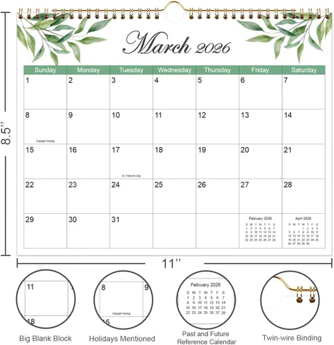 Vista 2 de Calendario 2026 - Calendario de pared de 12 meses 2026 de enero de 2026 a diciembre de 2026, 8.5'' x 11'' Calendario de Pared 2026 con días festivos