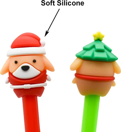 Vista 6 de Maydahui 12 bolígrafos de gel de Navidad para perros, lindos bolígrafos de animales 3D, árbol de Navidad, muñeco de nieve, reno, Papá Noel, tinta