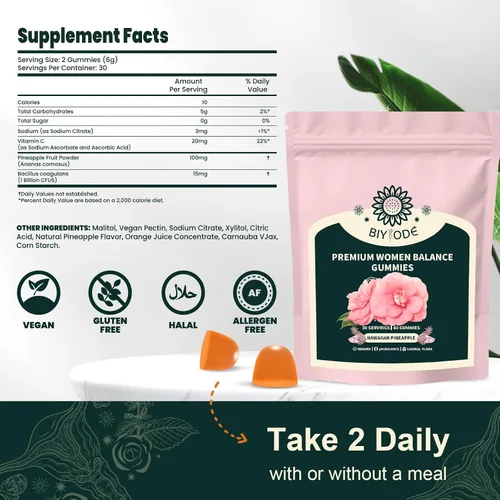 Vista 2 de Gomitas de Piña para Mujeres Equilibrio de pH, Probióticos Femeninos para la Salud Vaginal, Gomitas Nutritivas Femeninas, Apoyo Inmunológico