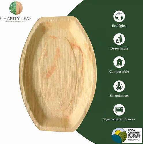 Vista 4 de Charity Leaf Bandejas desechables de bambú de 13 x 9 pulgadas (10 piezas) Platos de bambú para servir, tableros desechables, vajilla ecológica