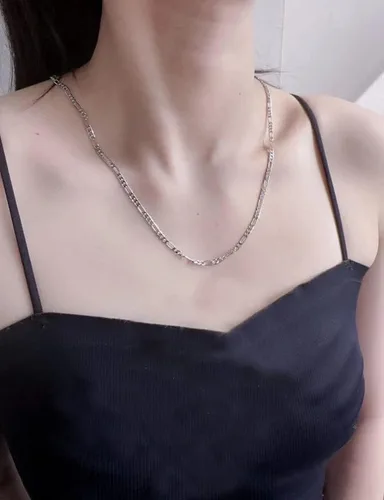 Vista 3 de 925 Sterling Silver FigaroCuban Chain Necklace for Men Diamond Cut Silver Link Chain for Women 16-30 Inches