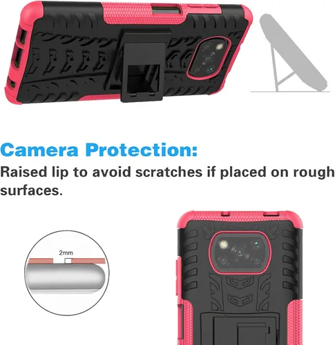Vista 6 de Asuwish Funda de teléfono para Xiaomi Poco X3 Pro/PocoX3 NFC/Poco X3 con protector de pantalla y soporte delgado híbrido resistente resistente