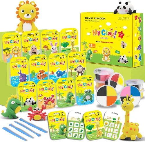 Vista 9 de Kit de arcilla seca al aire para niños, kits de manualidades de arcilla temática, figuras de historia, 12 cajas de arcilla de modelado