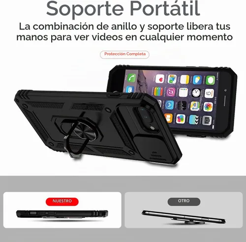 Vista 6 de Funda para iPhone 8 Plus, para iPhone 7/6 Plus, con cubierta deslizante para cámara + protector de pantalla HD, soporte de anillo giratorio de grado