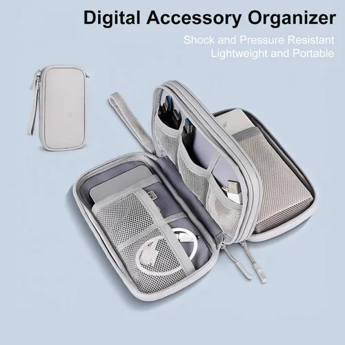 Vista 2 de Bolsa organizadora de accesorios digital, portátil de doble capa impermeable, adecuada para una variedad de accesorios digitales, almacenamiento