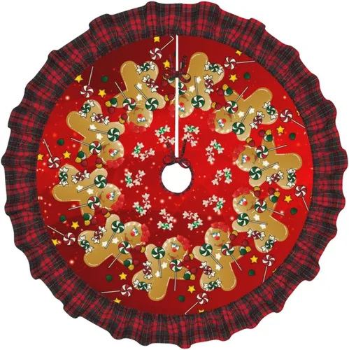 Vista 30 de A Brood of Chickens - Falda de árbol de Navidad de 30 pulgadas con borde de cuadros búfalo rojos y negros, decoración para Feliz Navidad, casa