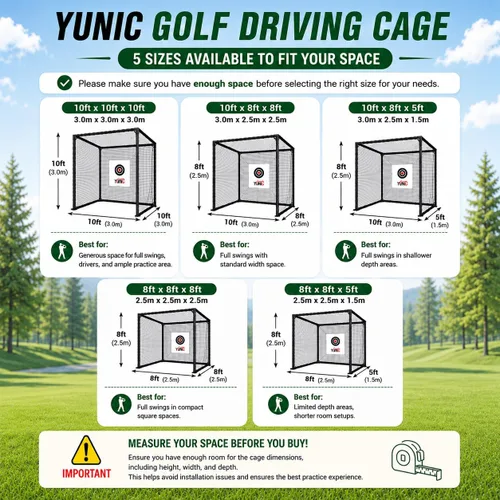 Vista 6 de YUNIC Jaula de práctica de golf con marco de metal - Elija objetivo de golpeo estándar o pantalla de impacto para simulador