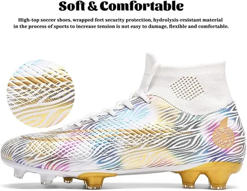 Vista 2 de Maylrvjv Zapatos de fútbol para hombre, botas de fútbol para niños grandes, transpirables, ligeros, para exteriores, interiores, profesionales