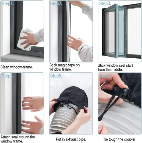 Vista 9 de HOXHA Sello universal de ventana para aire acondicionado portátil, kit de sellado de tela de 118 pulgadas con acoplador ajustable y cierre adhesivo