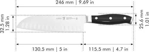 Vista 3 de Henckels Cuchillo Santoku Forjado Premio de Borde Hueco, 5 pulgadas, Negro/Acero Inoxidable