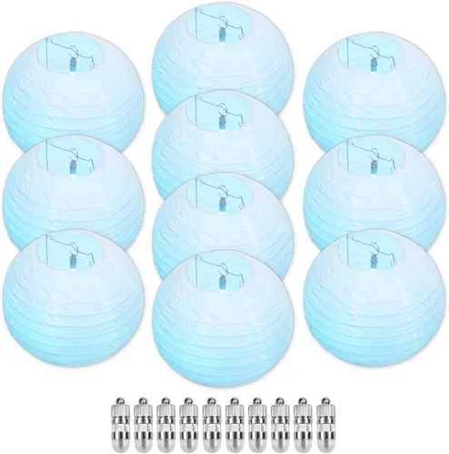Vista 18 de Linternas de papel chino rosa con luces LED, paquete de 10